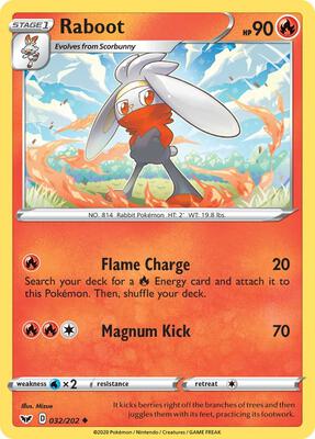 Raboot (032) card from SWSH01: Sword & Shield Base Set