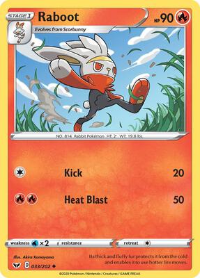 Raboot (033) card from SWSH01: Sword & Shield Base Set