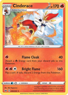 Cinderace (036) card from SWSH01: Sword & Shield Base Set
