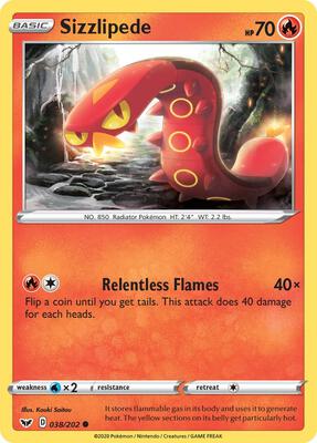 Sizzlipede (038) card from SWSH01: Sword & Shield Base Set