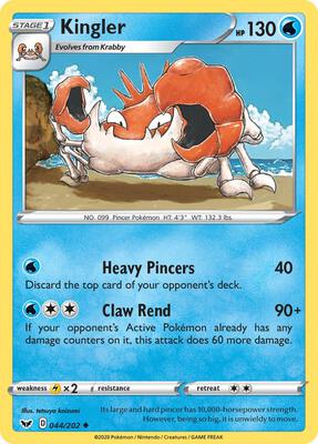 Kingler card from SWSH01: Sword & Shield Base Set
