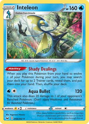 Inteleon (058) card from SWSH01: Sword & Shield Base Set