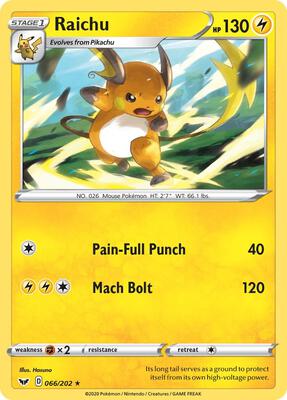 Raichu card from SWSH01: Sword & Shield Base Set