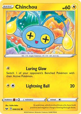 Chinchou (068) card from SWSH01: Sword & Shield Base Set
