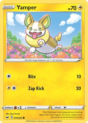 Yamper (074) card from SWSH01: Sword & Shield Base Set