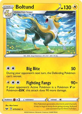 Boltund (075) card from SWSH01: Sword & Shield Base Set