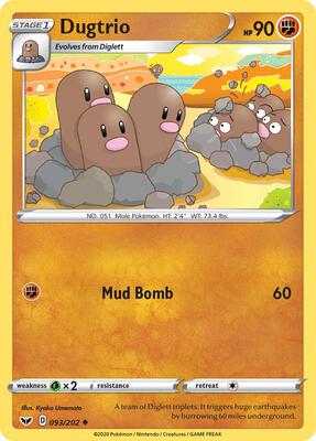 Dugtrio card from SWSH01: Sword & Shield Base Set