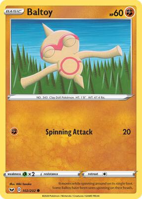 Baltoy (102) card from SWSH01: Sword & Shield Base Set