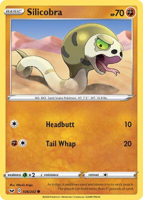 Silicobra (108) card from SWSH01: Sword & Shield Base Set