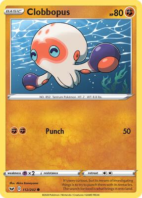 Clobbopus (112) card from SWSH01: Sword & Shield Base Set