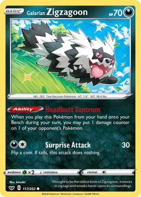 Galarian Zigzagoon card from SWSH01: Sword & Shield Base Set