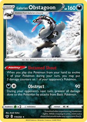 Galarian Obstagoon card from SWSH01: Sword & Shield Base Set
