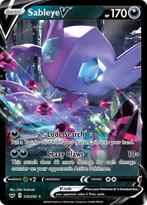 Sableye V card from SWSH01: Sword & Shield Base Set