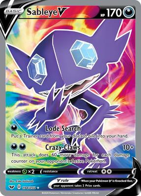 Sableye V (Full Art) card from SWSH01: Sword & Shield Base Set