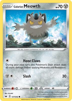 Galarian Meowth card from SWSH01: Sword & Shield Base Set