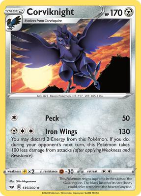 Corviknight card from SWSH01: Sword & Shield Base Set