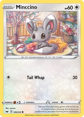 Minccino (146) card from SWSH01: Sword & Shield Base Set