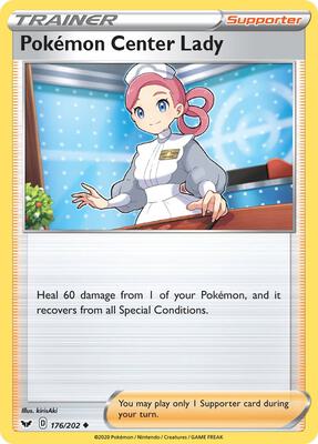 Pokemon Center Lady card from SWSH01: Sword & Shield Base Set