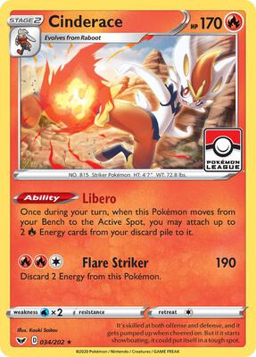 Cinderace - 034/202 (Pokemon League) card from League & Championship Cards