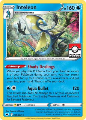 Inteleon - 058/202 (Pokemon League) card from League & Championship Cards