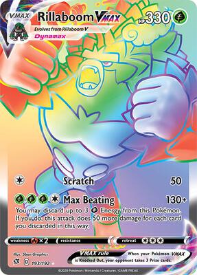 Rillaboom VMAX (Secret) card from SWSH02: Rebel Clash