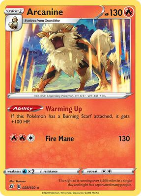 Arcanine card from SWSH02: Rebel Clash