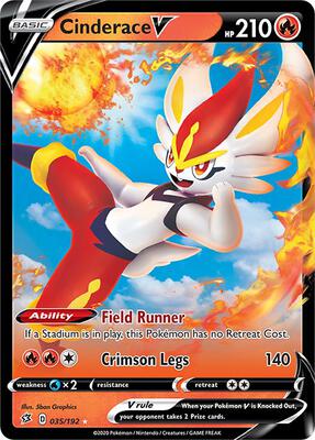 Cinderace V card from SWSH02: Rebel Clash