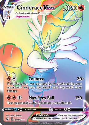 Cinderace VMAX (Secret) card from SWSH02: Rebel Clash