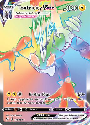 Toxtricity VMAX (Secret) card from SWSH02: Rebel Clash