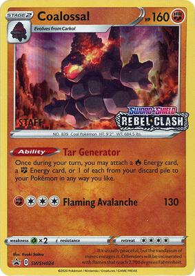 Coalossal - SWSH024 (Prerelease) [Staff] card from SWSH: Sword & Shield Promo Cards