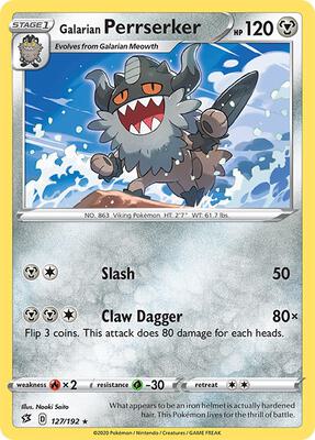 Galarian Perrserker card from SWSH02: Rebel Clash