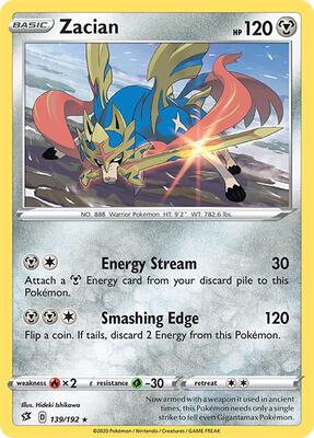 Zacian card from SWSH02: Rebel Clash