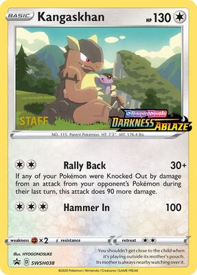 Kangaskhan - SWSH038 (Prerelease) [Staff] card from SWSH: Sword & Shield Promo Cards