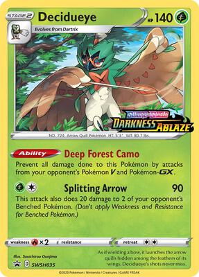 Decidueye - SWSH035 (Prerelease) card from SWSH: Sword & Shield Promo Cards