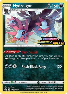 Hydreigon - SWSH037 (Prerelease) [Staff] card from SWSH: Sword & Shield Promo Cards