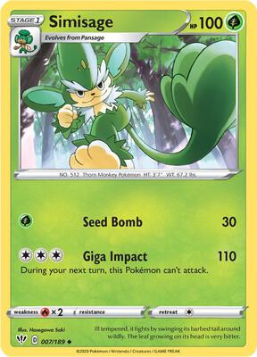 Simisage card from SWSH03: Darkness Ablaze