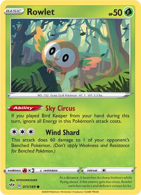Rowlet card from SWSH03: Darkness Ablaze