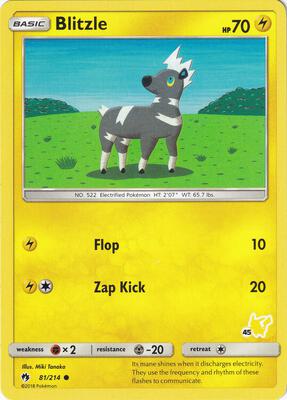 Blitzle - 81/214 (#45 Pikachu Stamped) card from Battle Academy