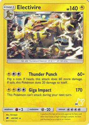 Electivire - 43/147 (#53 Pikachu Stamped) card from Battle Academy