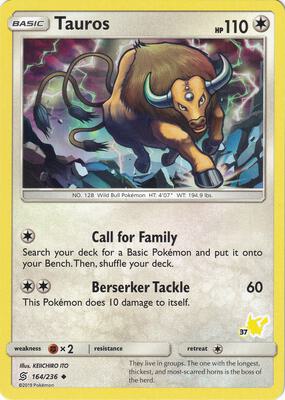 Tauros - 164/236 (#37 Pikachu Stamped) card from Battle Academy