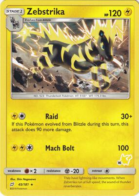 Zebstrika - 45/181 (#16 Pikachu Stamped) card from Battle Academy