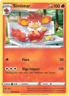 Simisear card from SWSH03: Darkness Ablaze