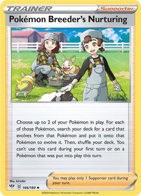 Pokemon Breeder's Nurturing card from SWSH03: Darkness Ablaze