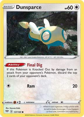 Dunsparce card from SWSH03: Darkness Ablaze