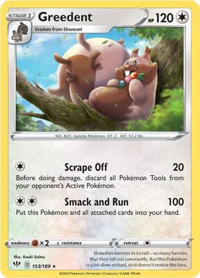 Greedent card from SWSH03: Darkness Ablaze
