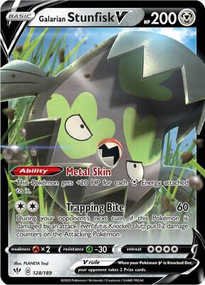 Galarian Stunfisk V card from SWSH03: Darkness Ablaze