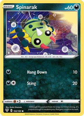 Spinarak card from SWSH03: Darkness Ablaze