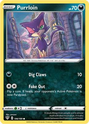 Purrloin card from SWSH03: Darkness Ablaze