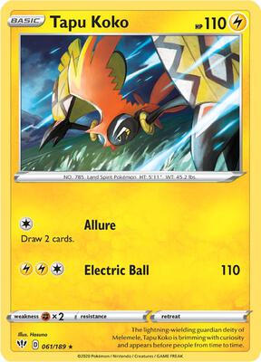 Tapu Koko card from SWSH03: Darkness Ablaze