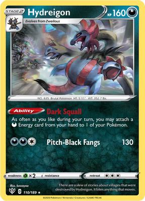 Hydreigon card from SWSH03: Darkness Ablaze